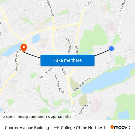 Charter Avenue Building 802 to College Of the North Atlantic map