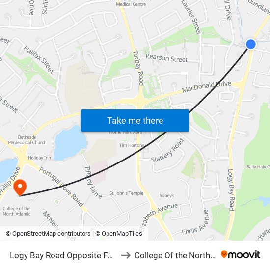 Logy Bay Road Opposite Fairwood St to College Of the North Atlantic map