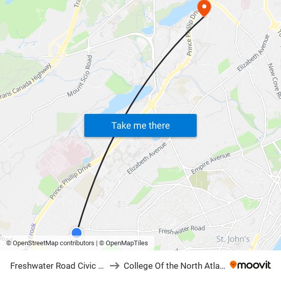Freshwater Road Civic 313 to College Of the North Atlantic map