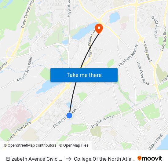 Elizabeth Avenue Civic 219 to College Of the North Atlantic map