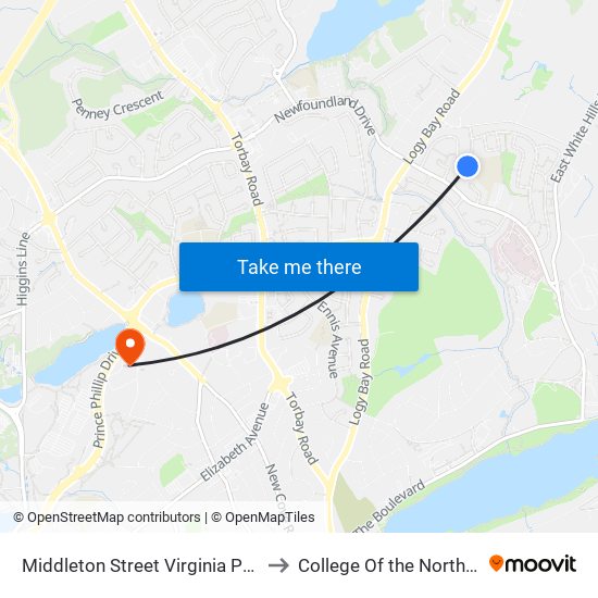 Middleton Street Virginia Park School to College Of the North Atlantic map