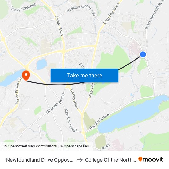 Newfoundland Drive Opposite Civic 12 to College Of the North Atlantic map