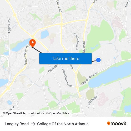 Langley Road to College Of the North Atlantic map