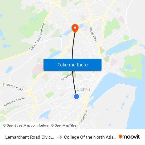 Lemarchant Road Civic120 to College Of the North Atlantic map