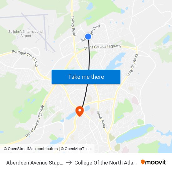 Aberdeen Avenue Staples to College Of the North Atlantic map