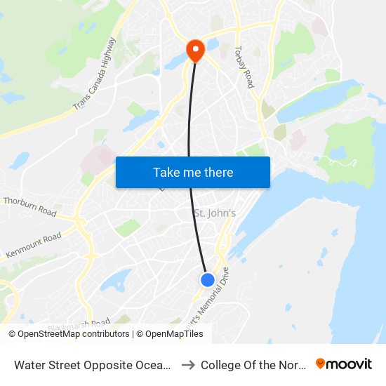 Water Street Opposite Oceanex Terminal 2 to College Of the North Atlantic map