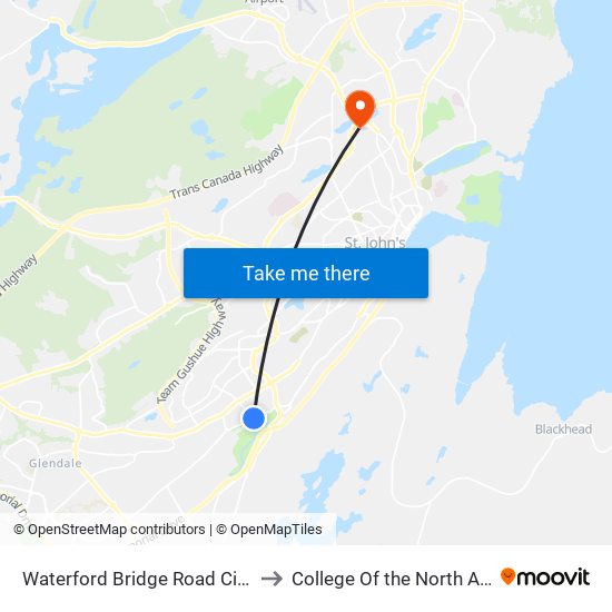 Waterford Bridge Road Civic 309 to College Of the North Atlantic map