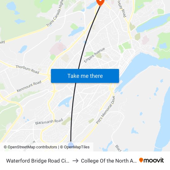 Waterford Bridge Road Civic 185 to College Of the North Atlantic map