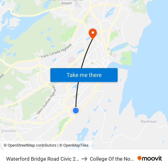 Waterford Bridge Road Civic 210 Beaconsfield to College Of the North Atlantic map