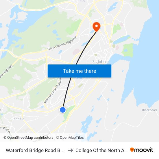 Waterford Bridge Road  Ball Field to College Of the North Atlantic map