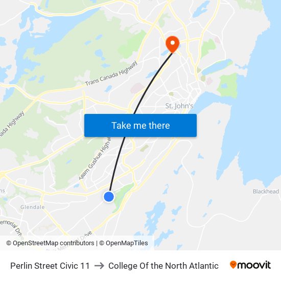Perlin Street Civic 11 to College Of the North Atlantic map