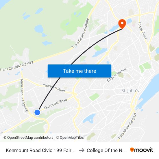 Kenmount Road Civic 199 Fairfield Inn And Suites to College Of the North Atlantic map