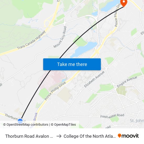 Thorburn Road Avalon Mall to College Of the North Atlantic map