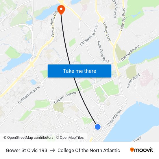 Gower St Civic 193 to College Of the North Atlantic map