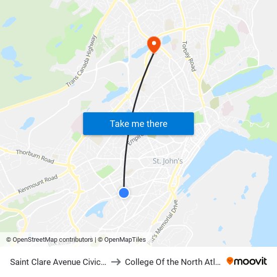 Saint Clare Avenue Civic 145 to College Of the North Atlantic map