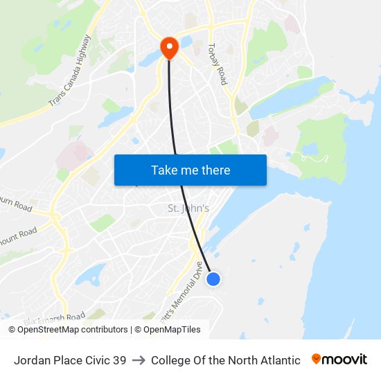 Jordan Place Civic 39 to College Of the North Atlantic map