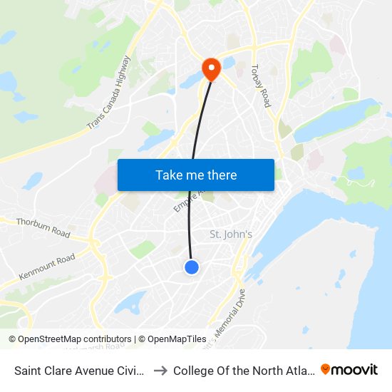Saint Clare Avenue Civic 66 to College Of the North Atlantic map