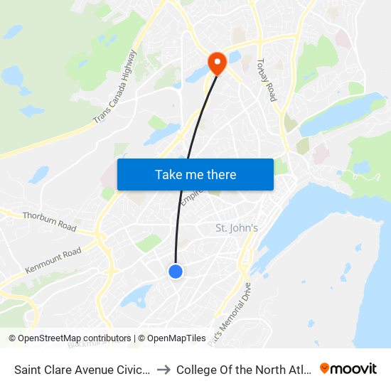 Saint Clare Avenue Civic 160 to College Of the North Atlantic map