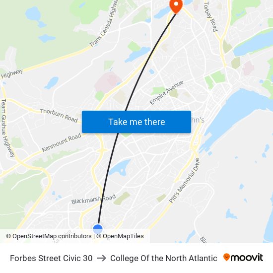 Forbes Street Civic 30 to College Of the North Atlantic map