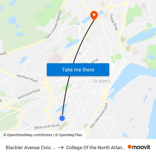 Blackler Avenue Civic 12 to College Of the North Atlantic map