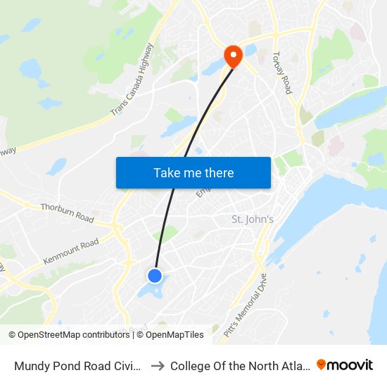 Mundy Pond Road Civic 98 to College Of the North Atlantic map