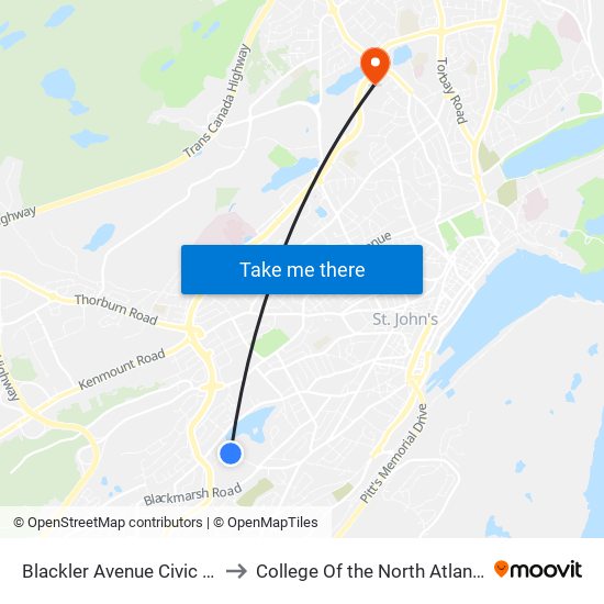 Blackler Avenue Civic 43 to College Of the North Atlantic map