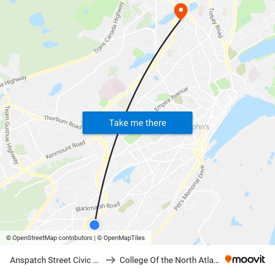 Anspatch Street Civic 264 to College Of the North Atlantic map