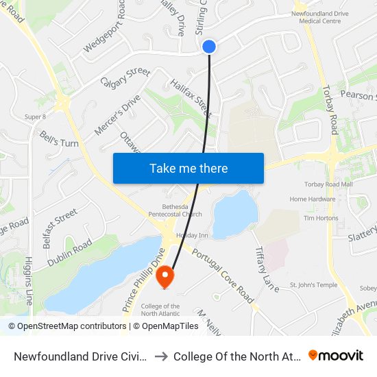 Newfoundland Drive Civic 492 to College Of the North Atlantic map