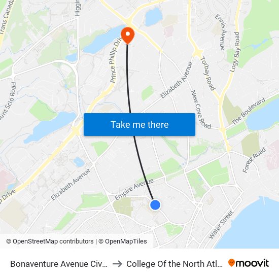 Bonaventure Avenue Civic 28 to College Of the North Atlantic map