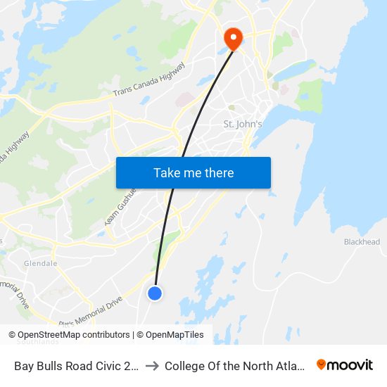 Bay Bulls Road Civic 206 to College Of the North Atlantic map