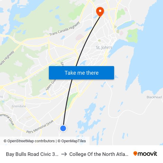 Bay Bulls Road Civic 312 to College Of the North Atlantic map