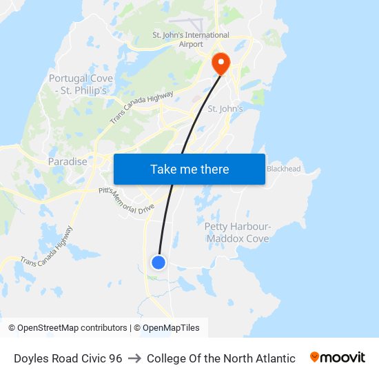 Doyles Road Civic 96 to College Of the North Atlantic map