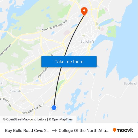 Bay Bulls Road Civic 253 to College Of the North Atlantic map