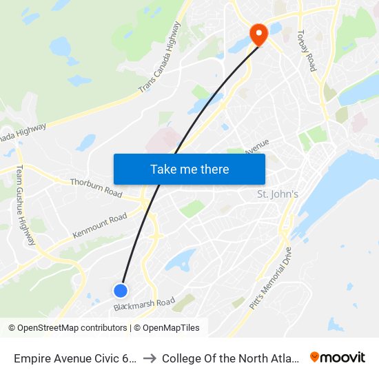 Empire Avenue Civic 605 to College Of the North Atlantic map