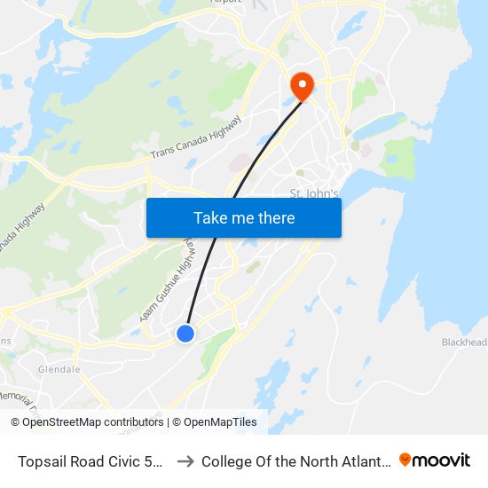 Topsail Road Civic 594 to College Of the North Atlantic map