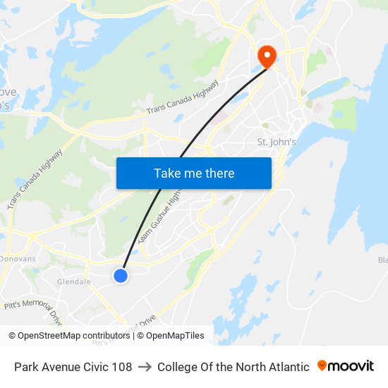 Park Avenue Civic 108 to College Of the North Atlantic map