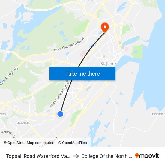 Topsail Road Waterford Valley Plaza to College Of the North Atlantic map