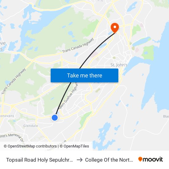 Topsail Road Holy Sepulchre Cemetery to College Of the North Atlantic map