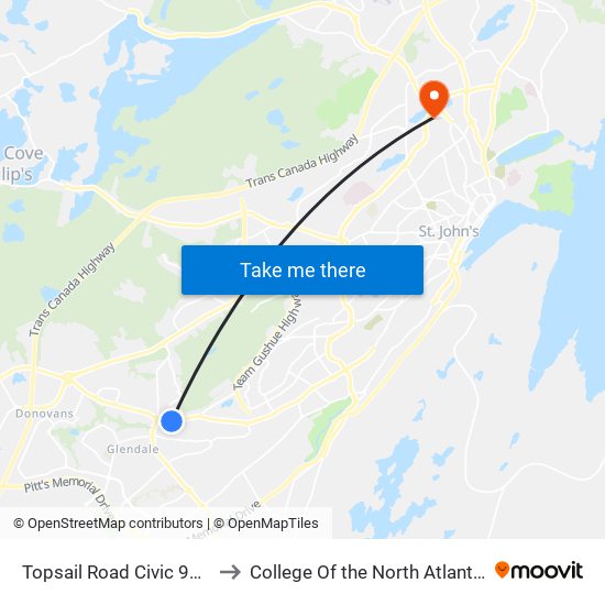 Topsail Road Civic 949 to College Of the North Atlantic map