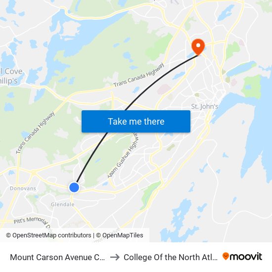 Mount Carson Avenue Civic 6 to College Of the North Atlantic map