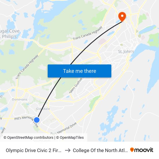 Olympic Drive Civic 2 Fire Hall to College Of the North Atlantic map