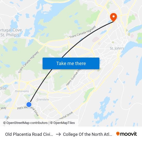 Old Placentia Road Civic 10 to College Of the North Atlantic map