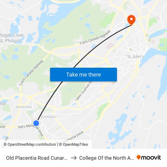 Old Placentia Road Cunard Place to College Of the North Atlantic map