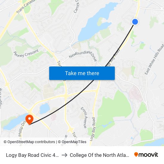 Logy Bay Road Civic 440 to College Of the North Atlantic map