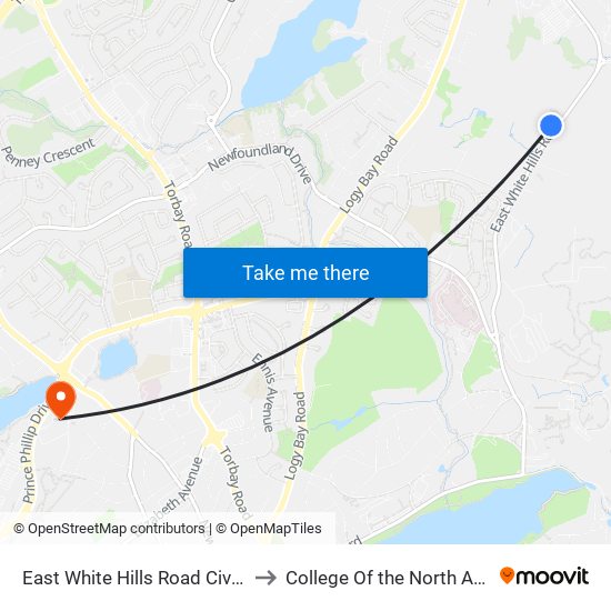 East White Hills Road Civic 251 to College Of the North Atlantic map