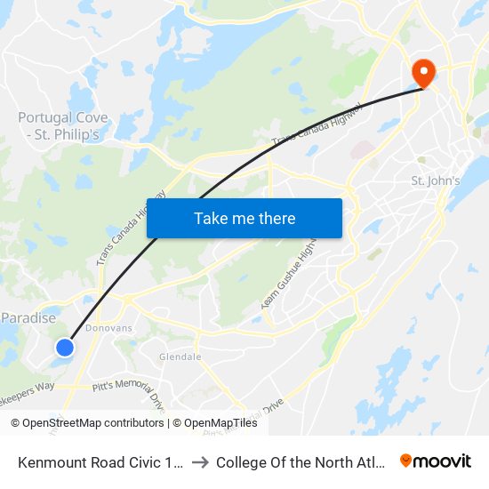 Kenmount Road Civic 1187 to College Of the North Atlantic map