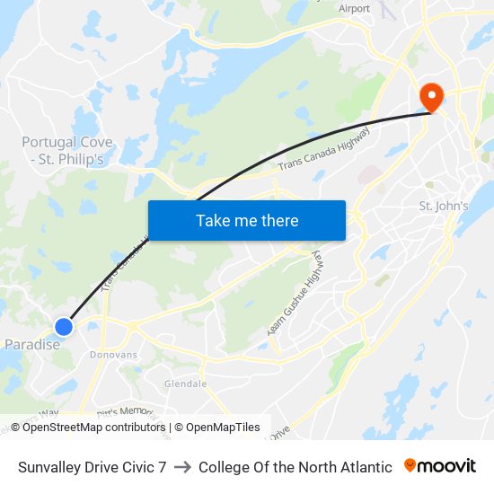Sunvalley Drive Civic 7 to College Of the North Atlantic map