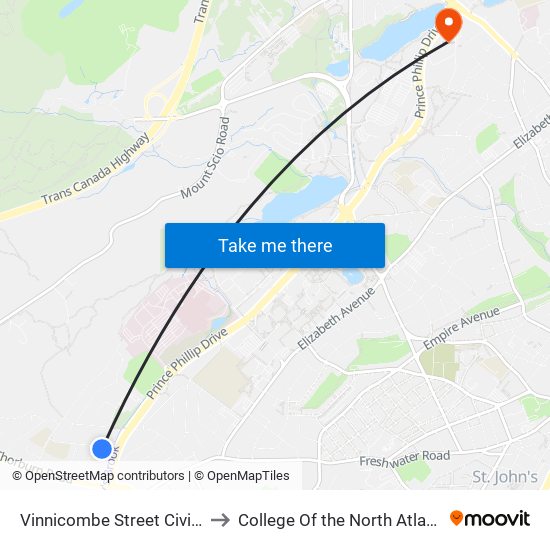 Vinnicombe Street Civic 1 to College Of the North Atlantic map