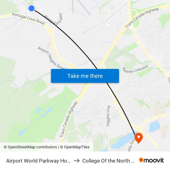 Airport World Parkway Holiday Inn to College Of the North Atlantic map