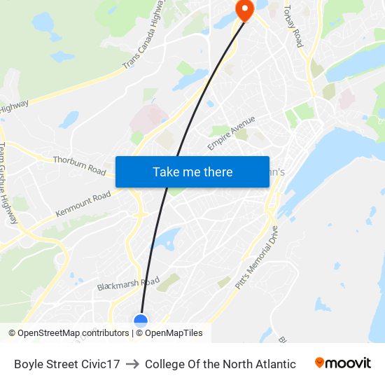 Boyle Street Civic17 to College Of the North Atlantic map